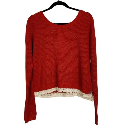 Kimchi Blue Urban Outfitters Burnt Orange Lace Trip Crochet Sweater Medium - Picture 1 of 8